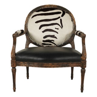 Louis XVI Style Zebra Print Leather Chair For Sale