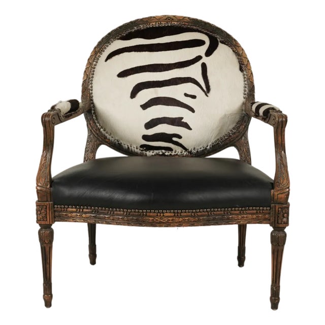 Louis XVI Style Zebra Print Leather Chair For Sale