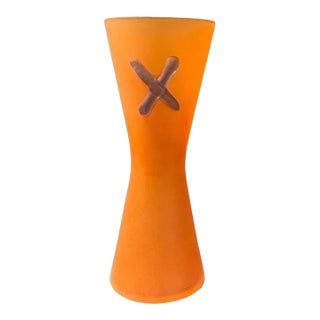 Vintage Studio Art Glass Vase-Frosted Orange-Modern-Memphis Style-Contemporary For Sale