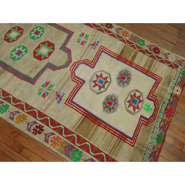 Ivory Zabihi Collection Wide Vintage Colorful Turkish Runner For Sale - Image 8 of 10