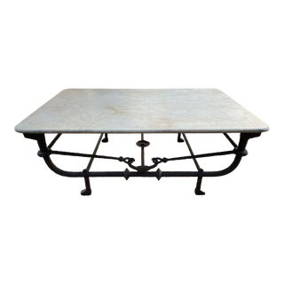 Paul Ferrante Sculptural Etruscan Forged Hammered Iron Coffee Table With Stone For Sale