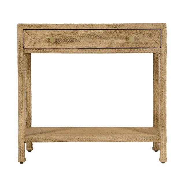 2020s Como 31.5 in. W Rectangular Banana Leaf 1 Drawer Console Table with Lower Open Shelf, Natural Rattan For Sale - Image 5 of 8