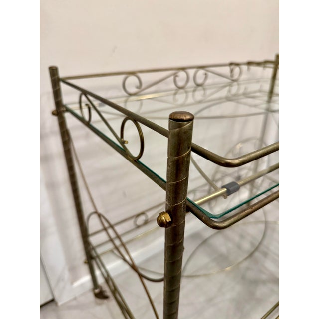Art Deco Whimsical Mid‑Century Hollywood Regency TwoTier Brass Bar Cart Trolly For Sale - Image 3 of 9