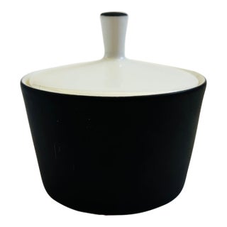 Mid Century Black and White Porcelain Sugar Bowl For Sale