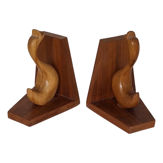 Vintage Bookends with Teak Wood Corners and Maple Duck Figures, 1970s, Set of 2 For Sale