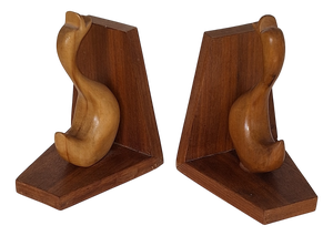 Vintage Bookends with Teak Wood Corners and Maple Duck Figures, 1970s, Set of 2