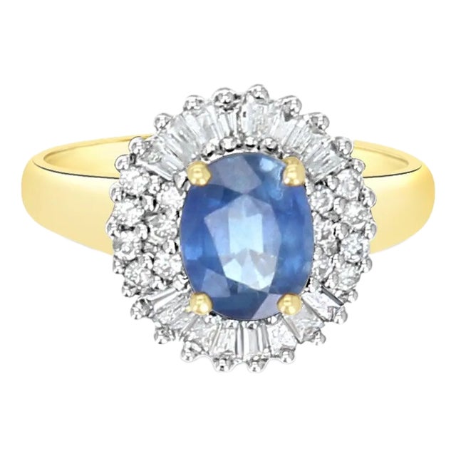 Sapphire Diamond Engagement Ring 1.80cttw 14K Yellow Gold, Size 8 For Sale