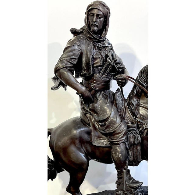 Metal Cavalier Arabe' (Arab Huntsman on Horseback) After Alfred Barye For Sale - Image 7 of 12