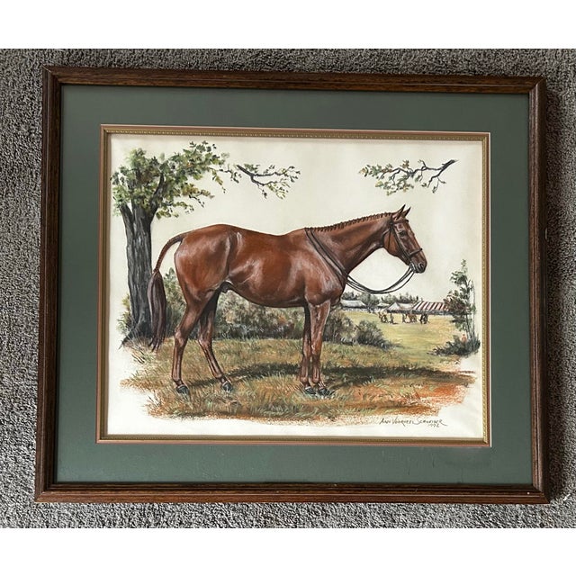 Large vintage pastel of a show horse. In original wood frame and behind glass. Signed and dated 1992 at the bottom right....