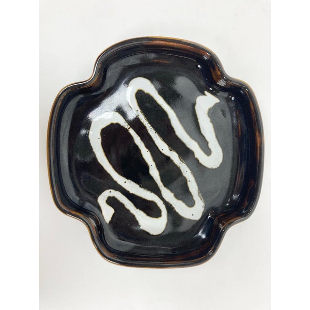 Fine Japanese Folk Pottery Sweets Dish as used in the green Tea Ceremony. Beautifully hand-crafted in quatrefoil form with...