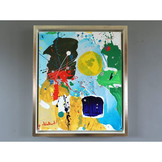 CHROMATIC COAST Size: 24 x 20.5 inches (including frame) Oil on canvas A vibrant and energetic abstract composition where...