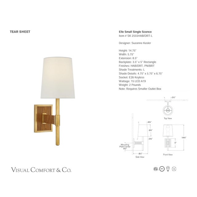 Transitional Visual Comfort Elle Small Single Sconce For Sale - Image 3 of 3