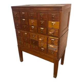 Antique Oak Library Bureau Makers Card Catalog Cabinet – 30 Drawers For Sale