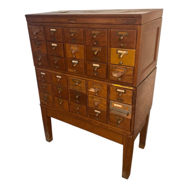 Antique Oak Library Bureau Makers Card Catalog Cabinet – 30 Drawers For Sale