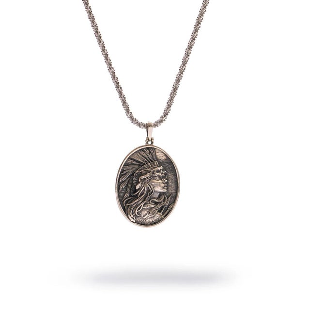 Silver Warrior Goddess Medallion Necklace For Sale - Image 12 of 12