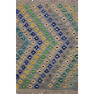 Boho Chic Tribal Kilim Hand-Woven Wool Rug -2′8″ × 4′1″ For Sale