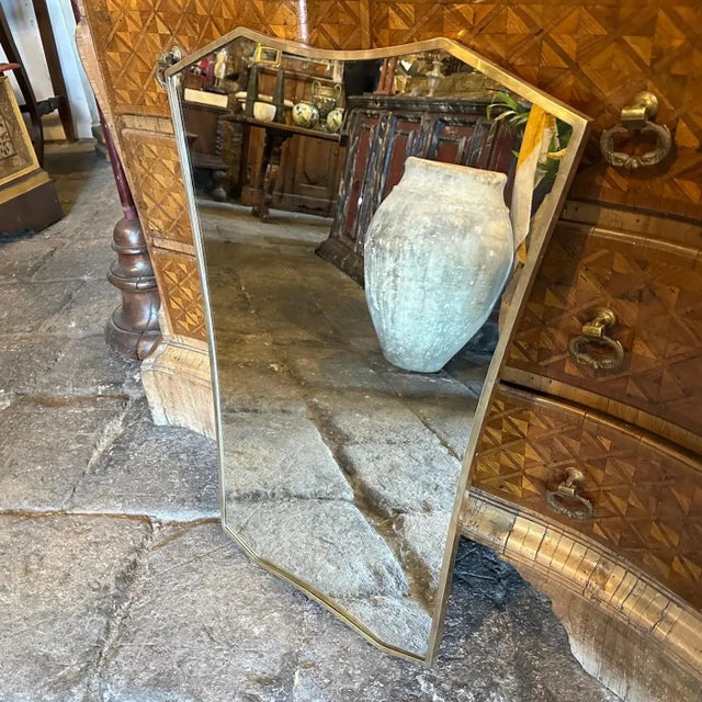 1960s Mid-Century Modern Brass Italian Wall Mirror in the Manner of Gio Ponti For Sale - Image 4 of 9