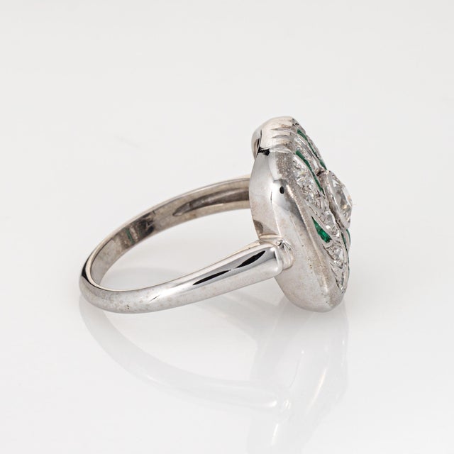 1920s Vintage Art Deco Diamond Emerald Ring Size 8.25 14k Gold Square Cocktail Jewelry For Sale - Image 4 of 7