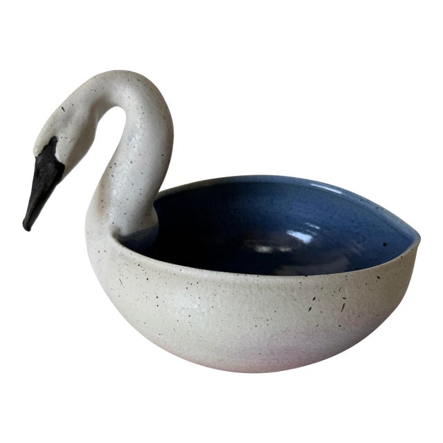 1980’s Vintage Handmade Ceramic Swan Bowl or Planter, Signed For Sale