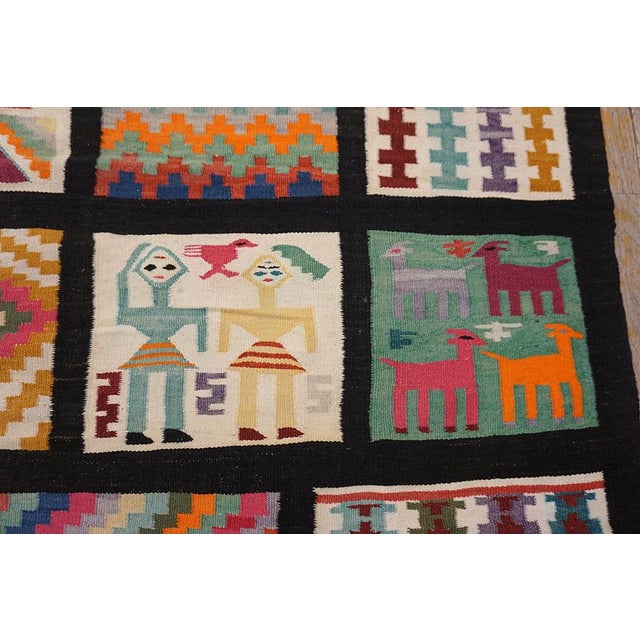 Ivory Beautiful Ivory Background & Black Border With Figural Geometric Pattern Tunisian Gafsa Flat-Weave Rug For Sale - Image 8 of 14