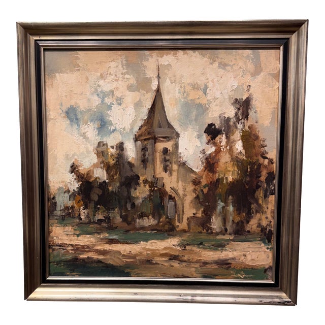 20th Century Oil on Board "Small Chapel at Grimberghe" For Sale