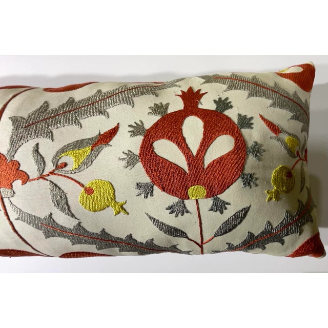 Vintage Uzbek Suzani Hand-Embroidered Pomegranate Pillow For Sale In Miami - Image 6 of 13