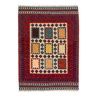 2020s Modern Kilim Handmade Multicolor Geometric Wool Rug For Sale