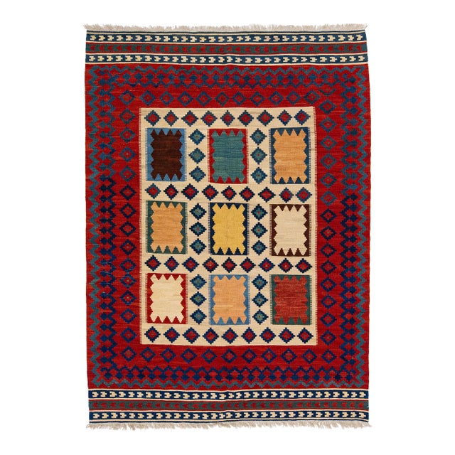 2020s Modern Kilim Handmade Multicolor Geometric Wool Rug For Sale