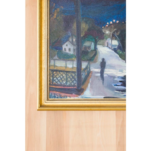 Contemporary Late 20th Century "Provincetown" Cityscape Oil Painting by Julia Kelly, Framed For Sale - Image 3 of 4