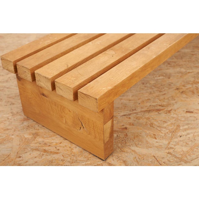 Wooden Bench with Legs and Slats in Oak, 1970s For Sale - Image 3 of 14