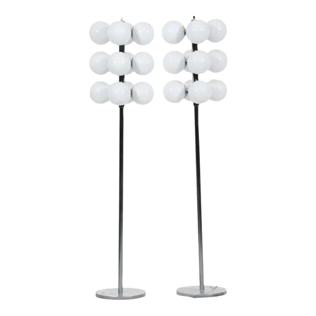 1960s Lightolier Style 12 Globe Chrome Atomic Floor Lamps - a Pair For Sale