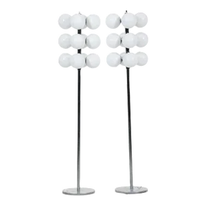 1960s Lightolier Style 12 Globe Chrome Atomic Floor Lamps - a Pair