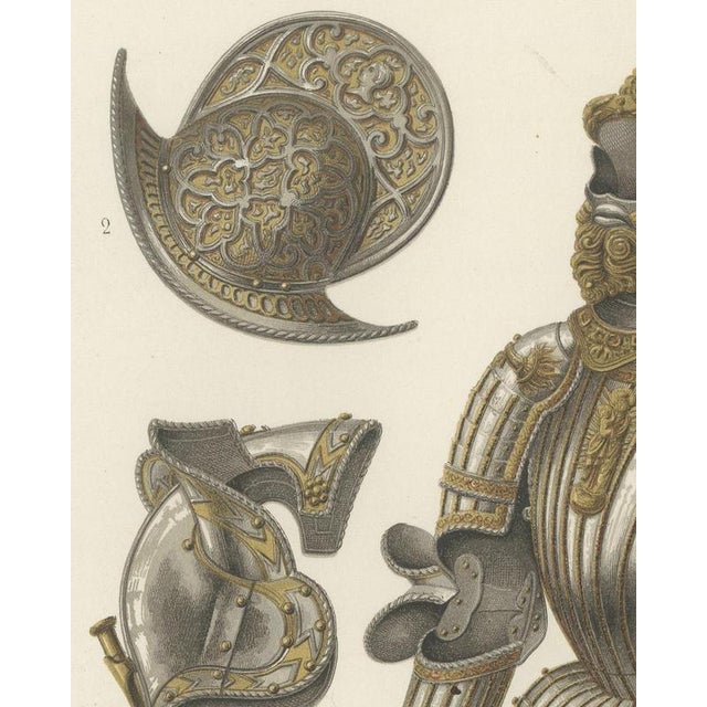 19th Century H. Moulin, Armor of Charles the Fifth, Morion and Chanfron, 1851, Chromolithograph For Sale - Image 5 of 9