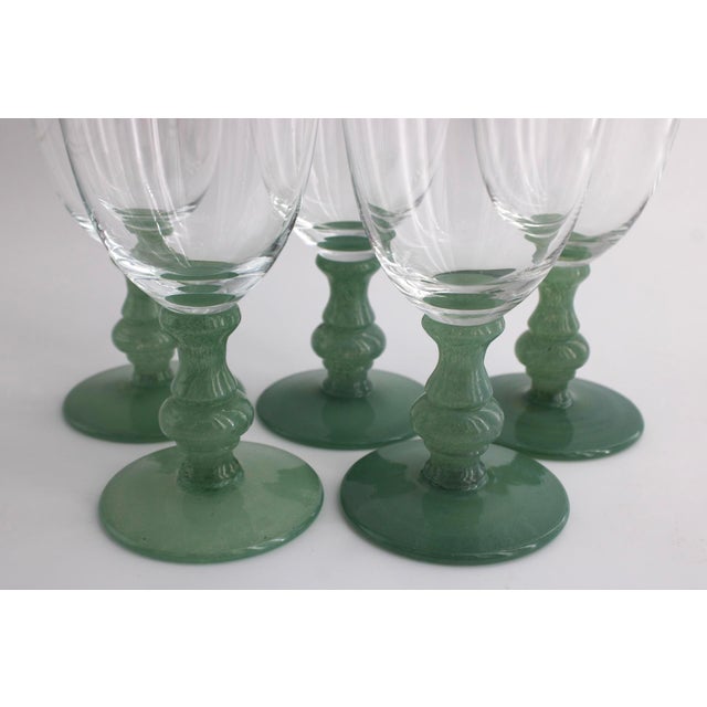1990s 1990s Villeroy & Boch Isabelle Blown Glass Water Goblets in Jade Green - Set of 7 For Sale - Image 5 of 5