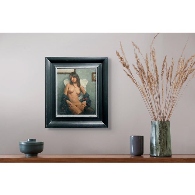 Early 21st Century Looking Away by Mark Bradley Schwartz | Oil on Board Nude Woman Seated with a Shawl For Sale - Image 5 of 5