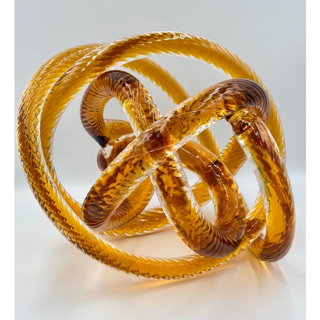 Contemporary Vintage Hand-Blown Amber Art Glass Infinity Rope Love Knot Sculpture For Sale - Image 3 of 10