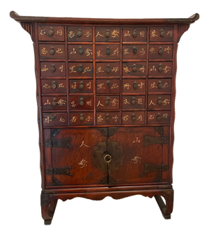1970s Korean Hanbang Apothecary Medicine Cabinet With Chinese Characters