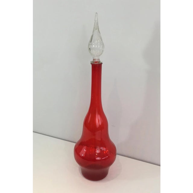Mid-Century Modern Red Glass Design Bottle, Circa 1970 For Sale - Image 3 of 13