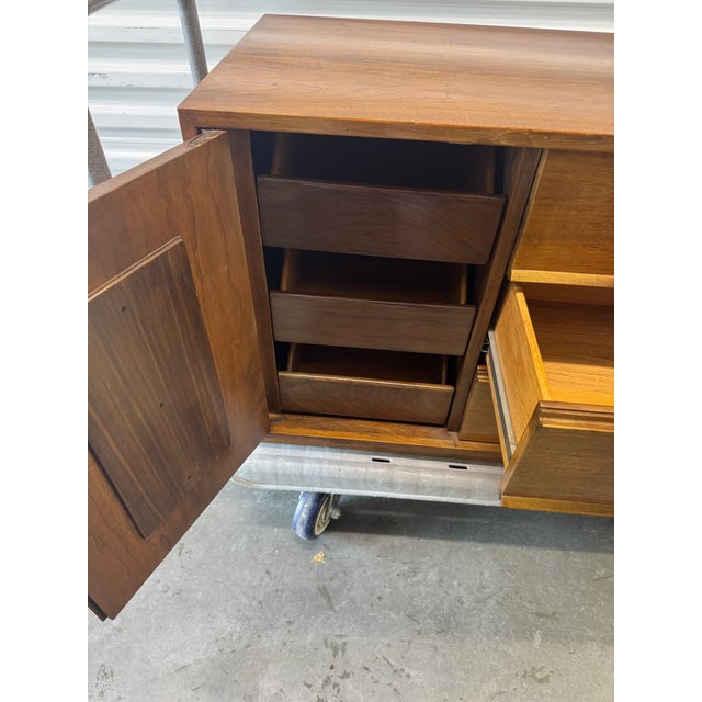 Mid 20th Century Walnut Dresser Bachelors Chest With Carved Panel Door For Sale - Image 10 of 12