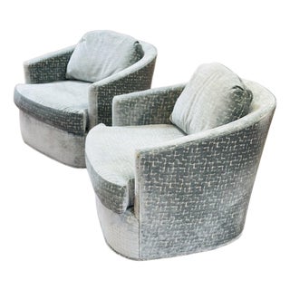 Vintage Barrel Back Swivel Chairs, Newly Reupholstered For Sale