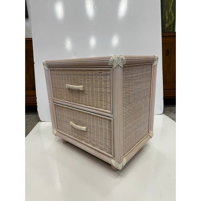 Wood Vintage Wicker Nightstands 1980's -a Pair For Sale - Image 7 of 13