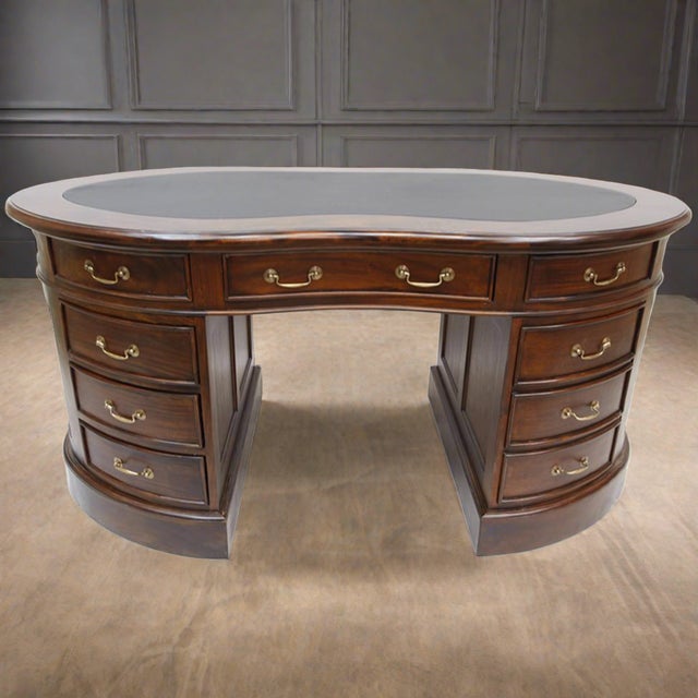 Wood Legacy Mahogany Wood Leather Top Kidney Desk - Brown Walnut For Sale - Image 7 of 7