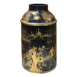 Vintage Chinese Export Black Lacquer Canister Urn Display Art Ws4954 For Sale