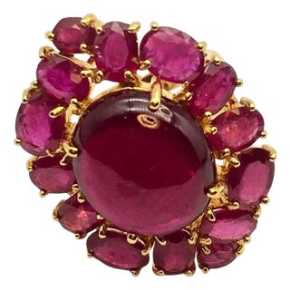 Bochic "Orient" Vintage 50 Carat Natural Multi Ruby Ring Set 18K Gold &Silver For Sale
