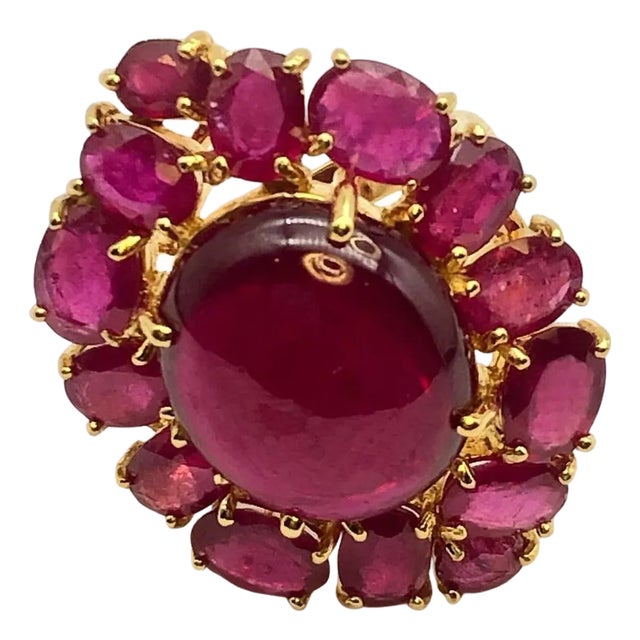 Bochic "Orient" Vintage 50 Carat Natural Multi Ruby Ring Set 18K Gold &Silver For Sale