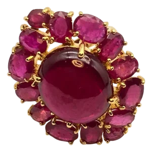 Bochic "Orient" Vintage 50 Carat Natural Multi Ruby Ring Set 18K Gold &Silver