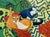An orange cat at complete rest, one paw extended, fully inhabiting the exotic world Zimmerman has built around it. A bold...