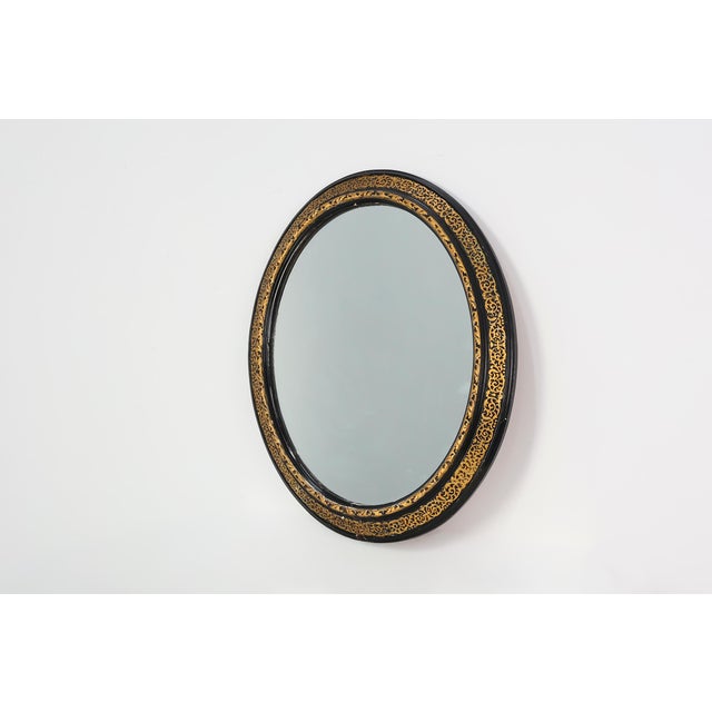 1950s French Neoclassical Oval Black and Gilt Mirror, 1950s For Sale - Image 5 of 11