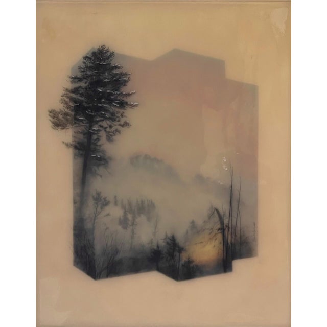 Fire at the Mountain by Brooks Salzwedel | Graphite, Ink, Oil Pastel, Resin on Panel Landscape of a smoky mountain scene. For Sale