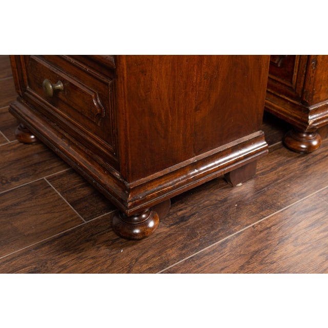 Italian Pair of Italian 1860s Walnut Petite Commodes with Three Drawers and Bun Feet For Sale - Image 3 of 12